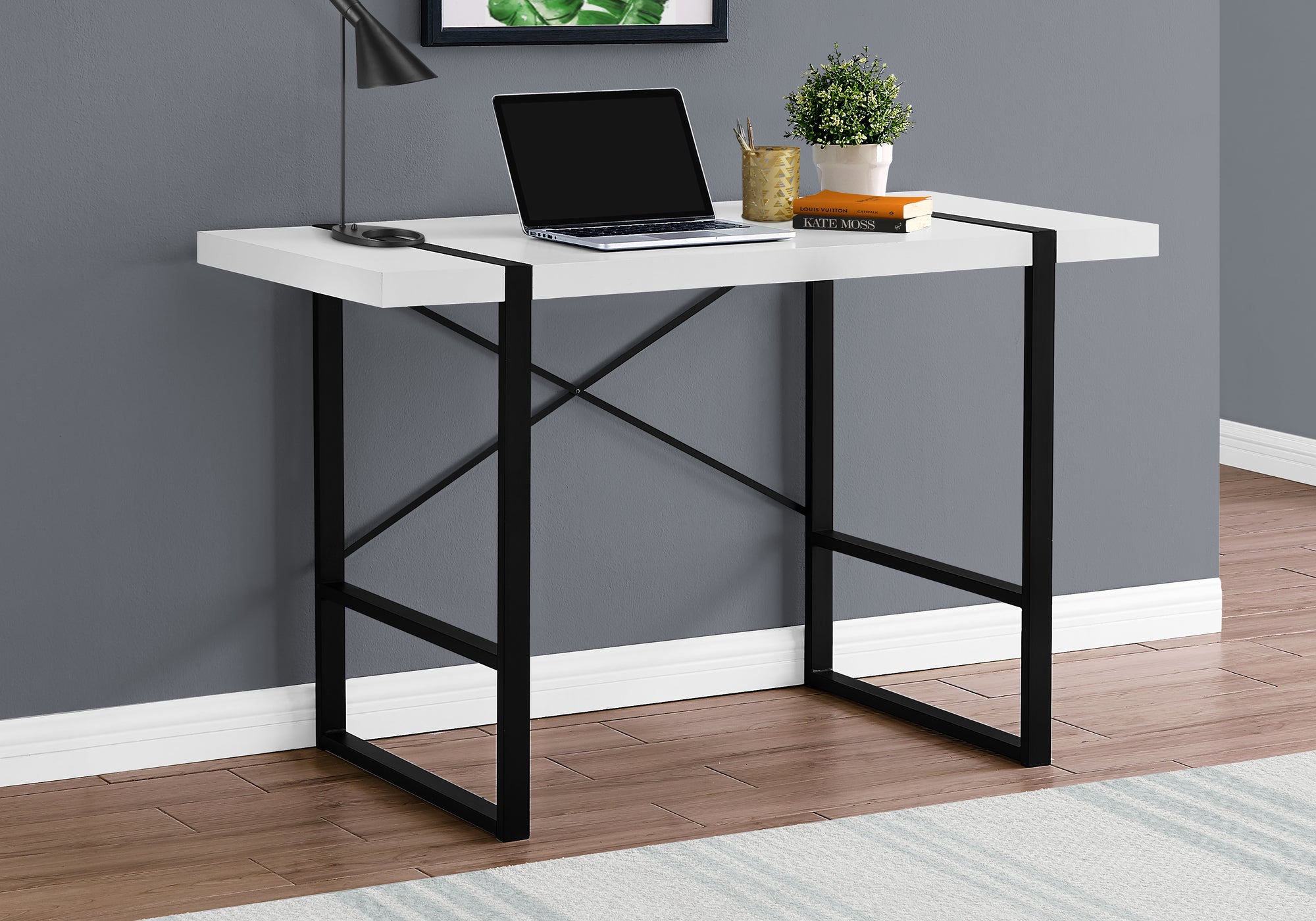 Baird - Computer Desk Home Office Laptop 48"L Work White Laminate Black