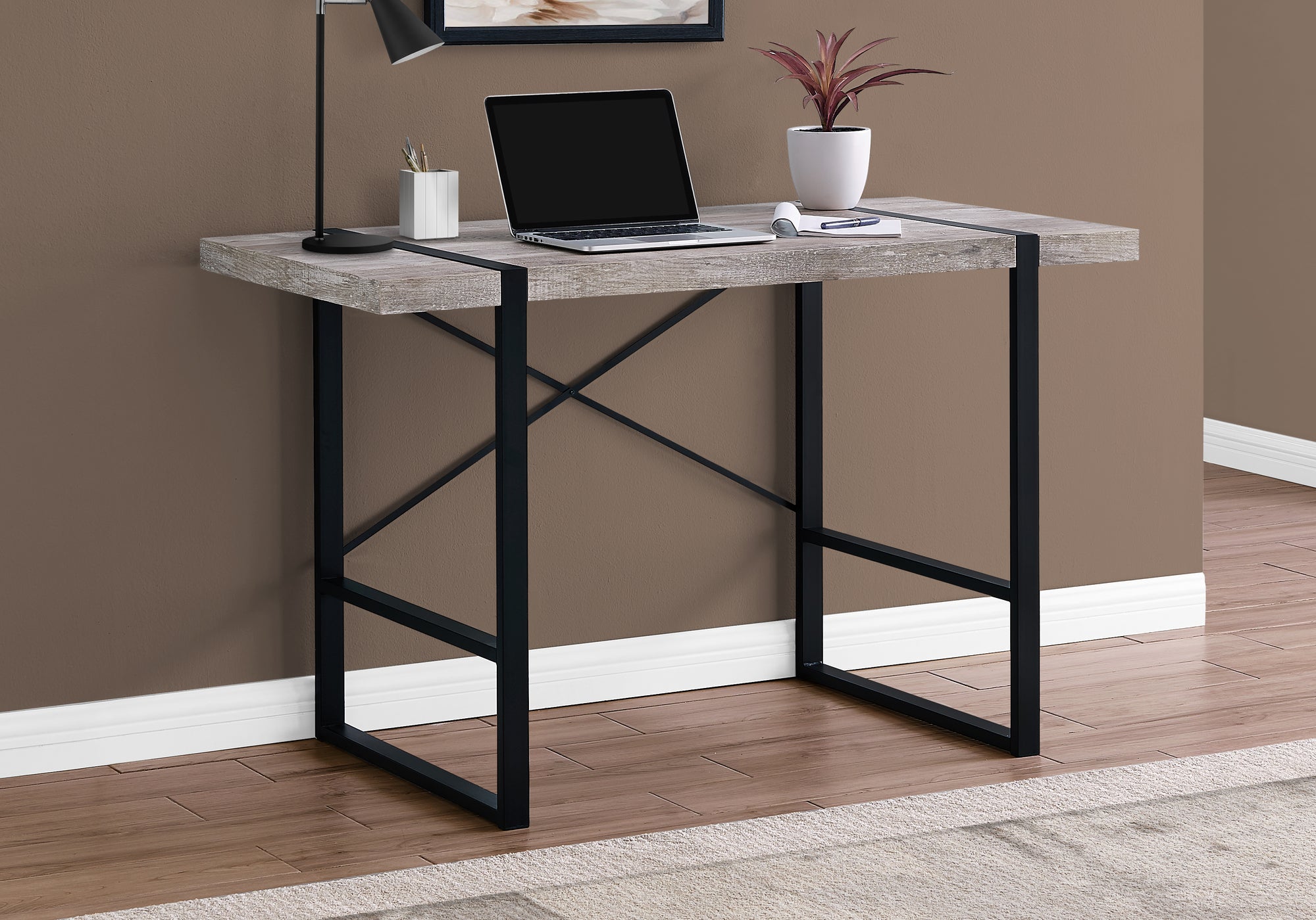 Fenton - Computer Desk Home Office Laptop 48"L Work Beige Laminate Black
