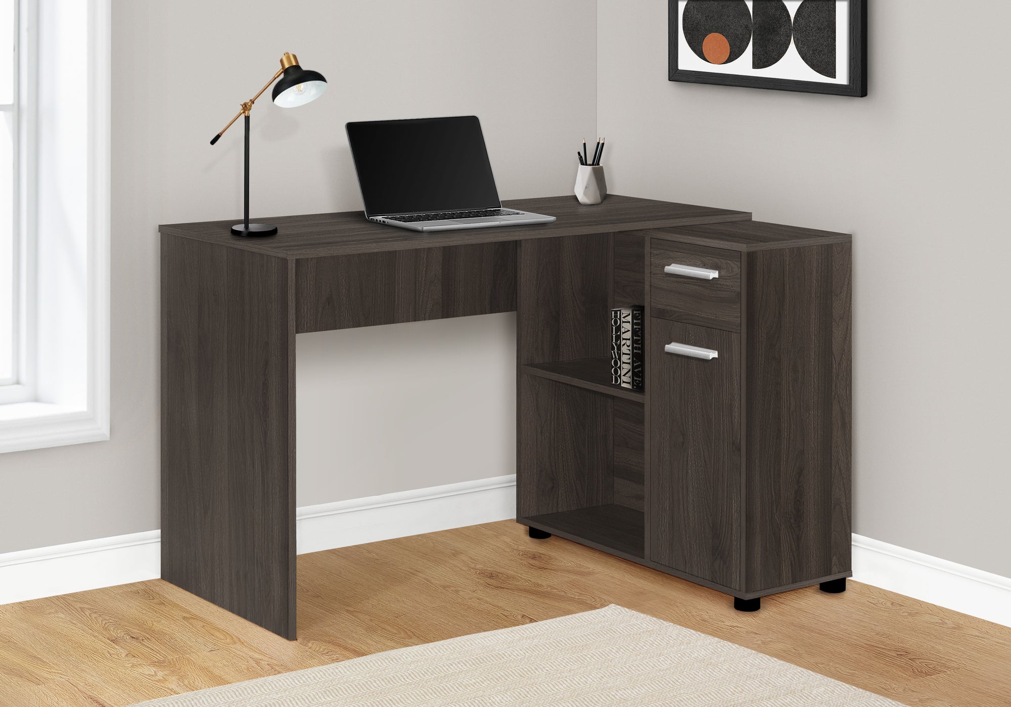 Liese - Computer Desk Home Office Corner Storage Drawers 46"L L Shape