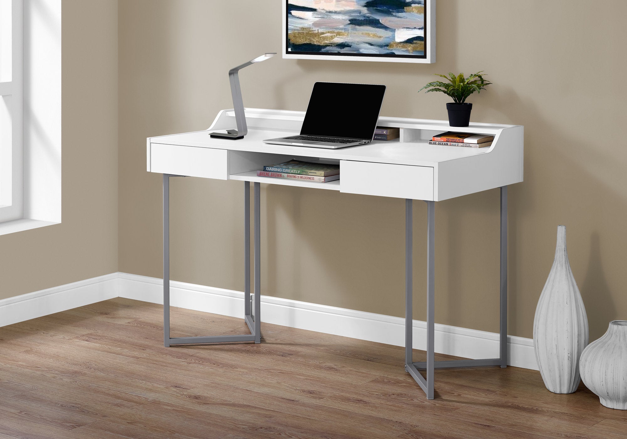 Calida - Computer Desk Home Office Laptop Storage Drawers 48"L Work White
