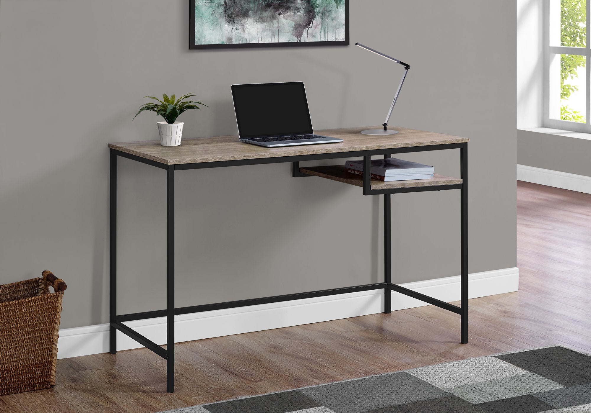 Clapton - Computer Desk Home Office Laptop 48"L Work Brown Laminate Black