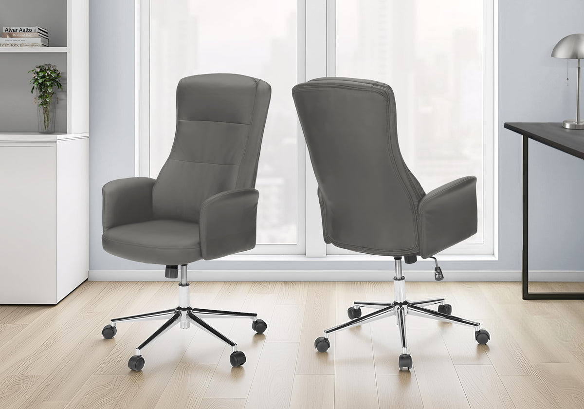 Miela - Office Chair Swivel Adjustable Height Armrests Ergonomic Work Grey Leather
