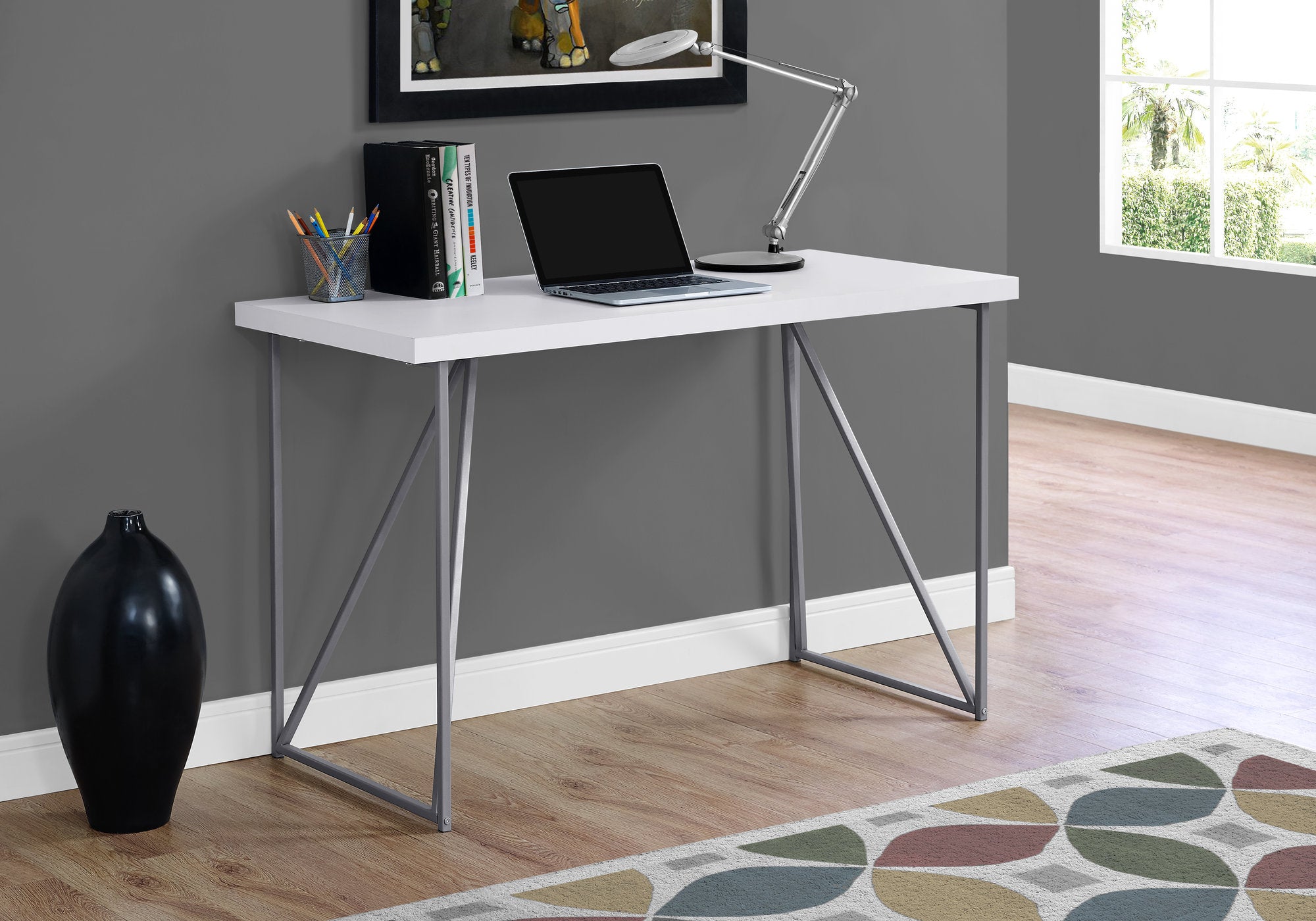 Rava - Computer Desk Home Office Laptop 48"L Work White Laminate Grey