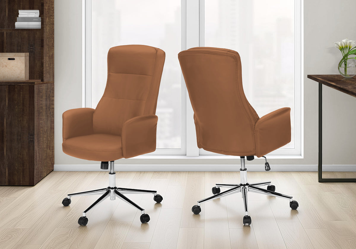 Brava - Office Chair Swivel Adjustable Height Armrests Ergonomic Work Brown Leather-look