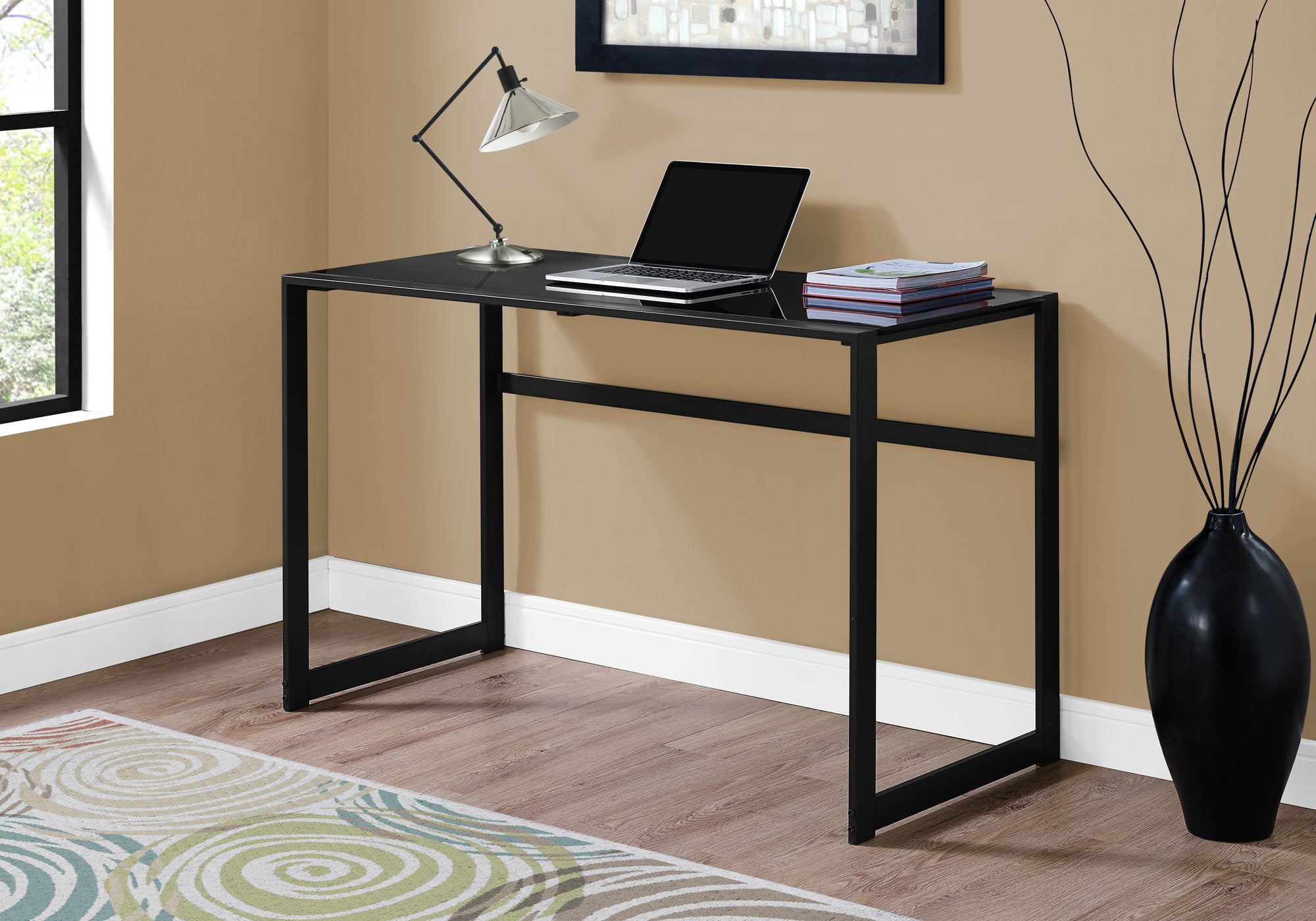 Kaila - Computer Desk Home Office Laptop 48"L Work Black Tempered Glass