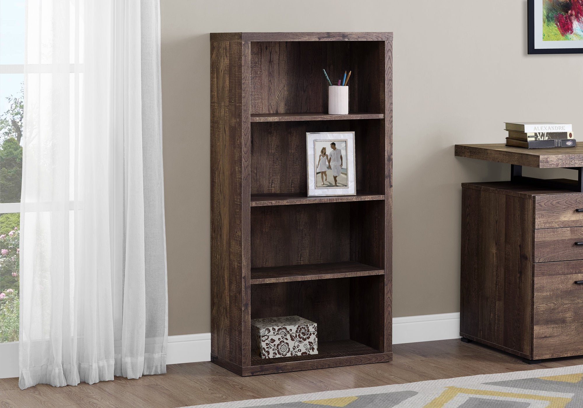Hazel - Bookshelf Bookcase Etagere 5 Tier 48"H Office Bedroom Brown Laminate