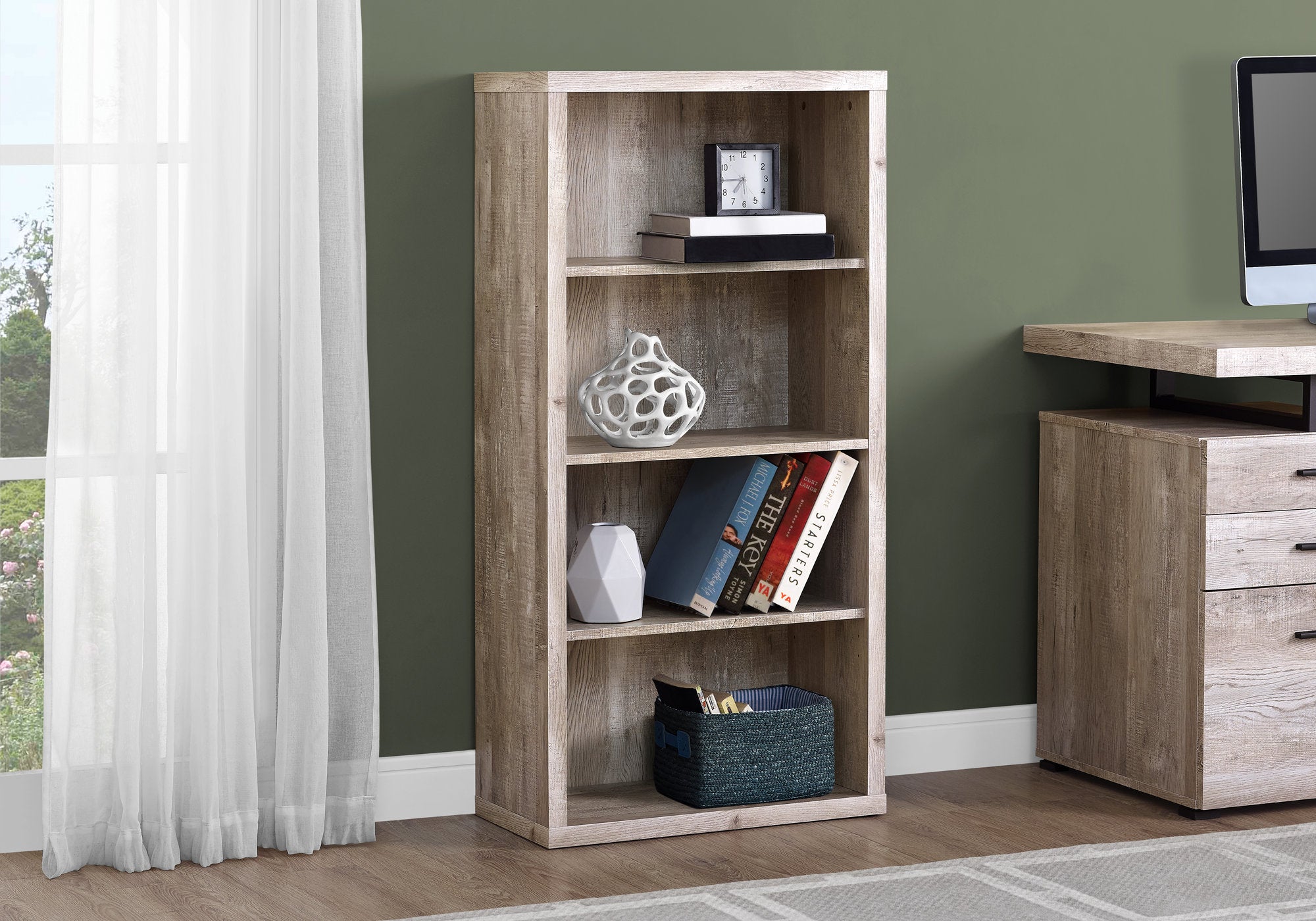 Kassa - Bookshelf Bookcase Etagere 5 Tier 48"H Office Bedroom Beige Laminate
