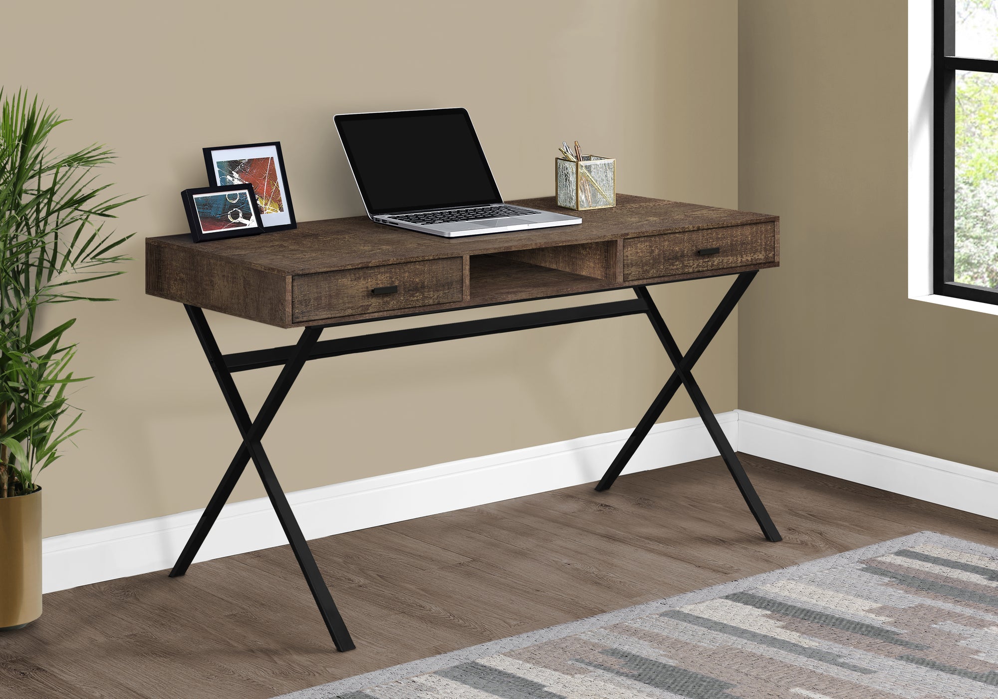 Sanford - Computer Desk Home Office Laptop Storage Drawers 48"L Work Brown