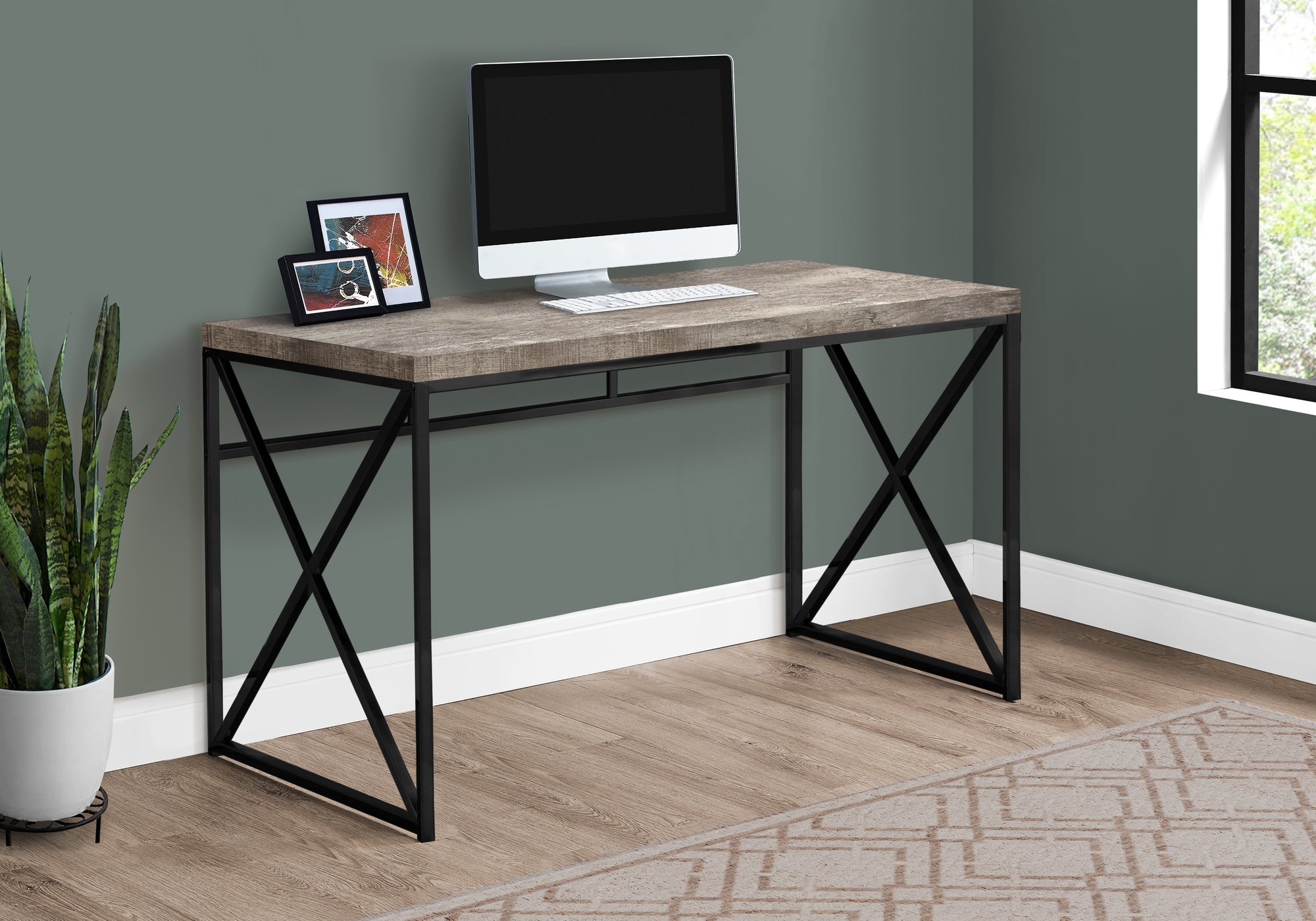 Saoka - Computer Desk Home Office Laptop Work Beige Laminate Black Metal