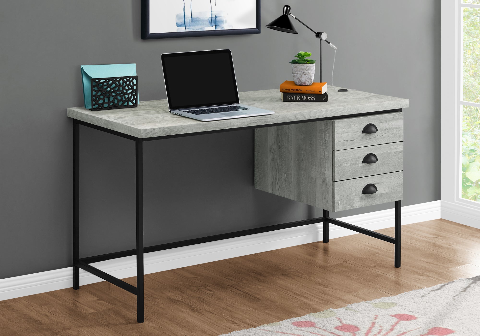 Jiro - Computer Desk Home Office Laptop Storage Drawers 55"L Work Grey