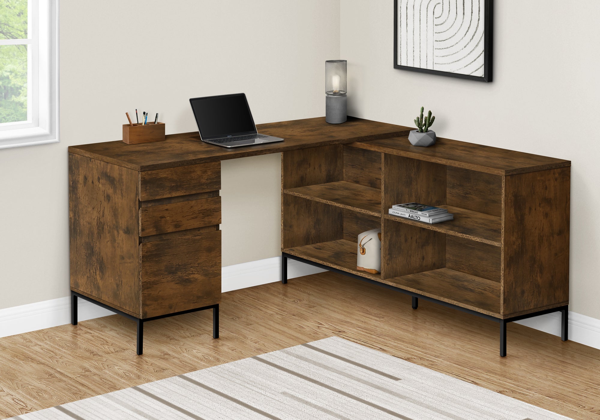 Raphael - Computer Desk Home Office Corner Storage Drawers 60"L L Shape