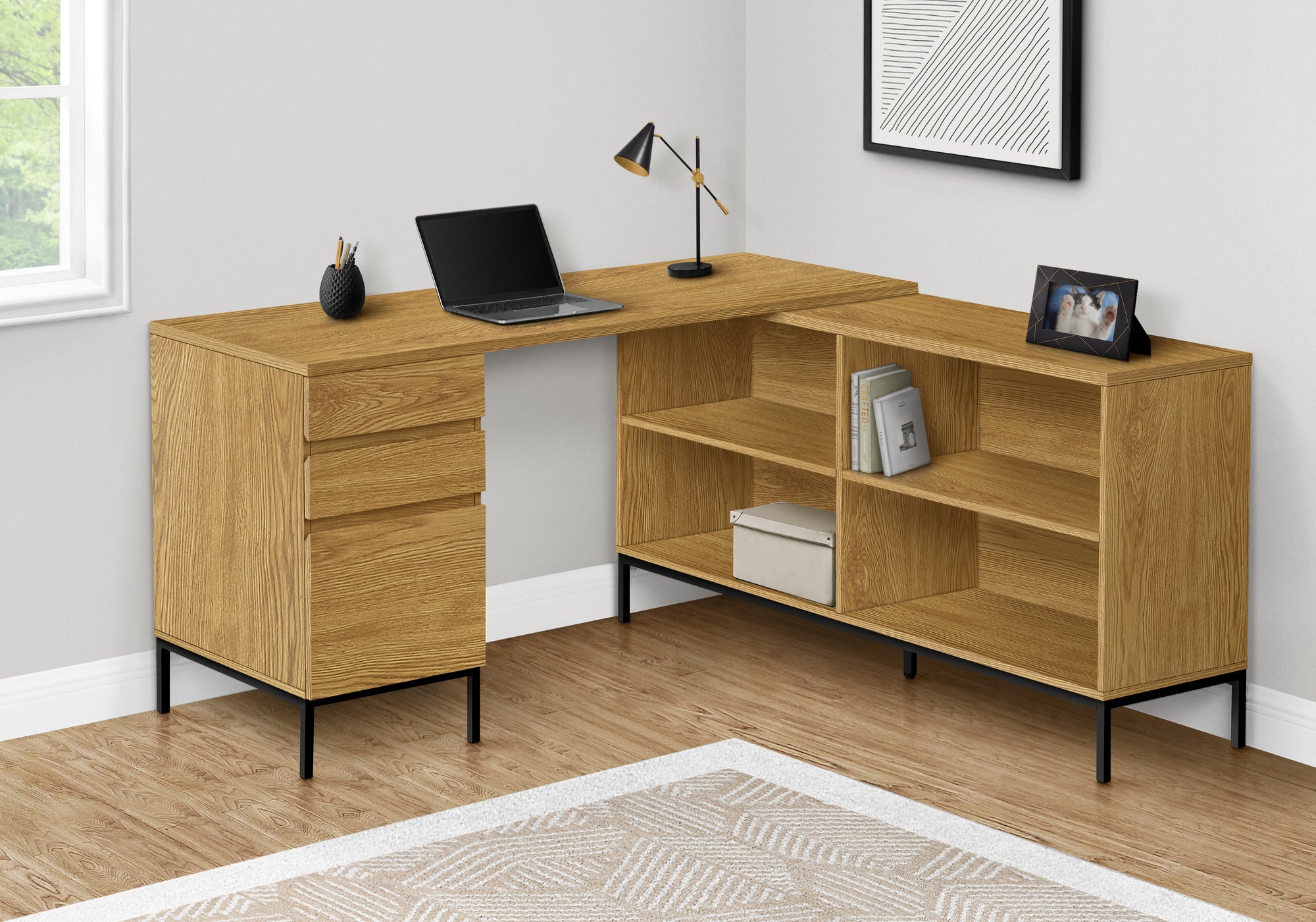 Finsbury - Computer Desk Home Office Corner Storage Drawers 60"L L Shape