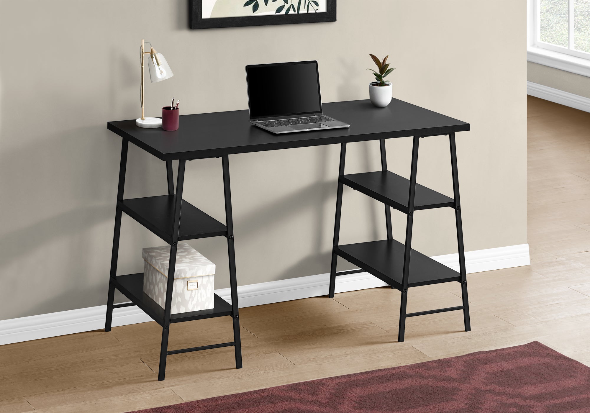 Osage - Computer Desk Home Office Laptop Storage Shelves 48"L Work Black
