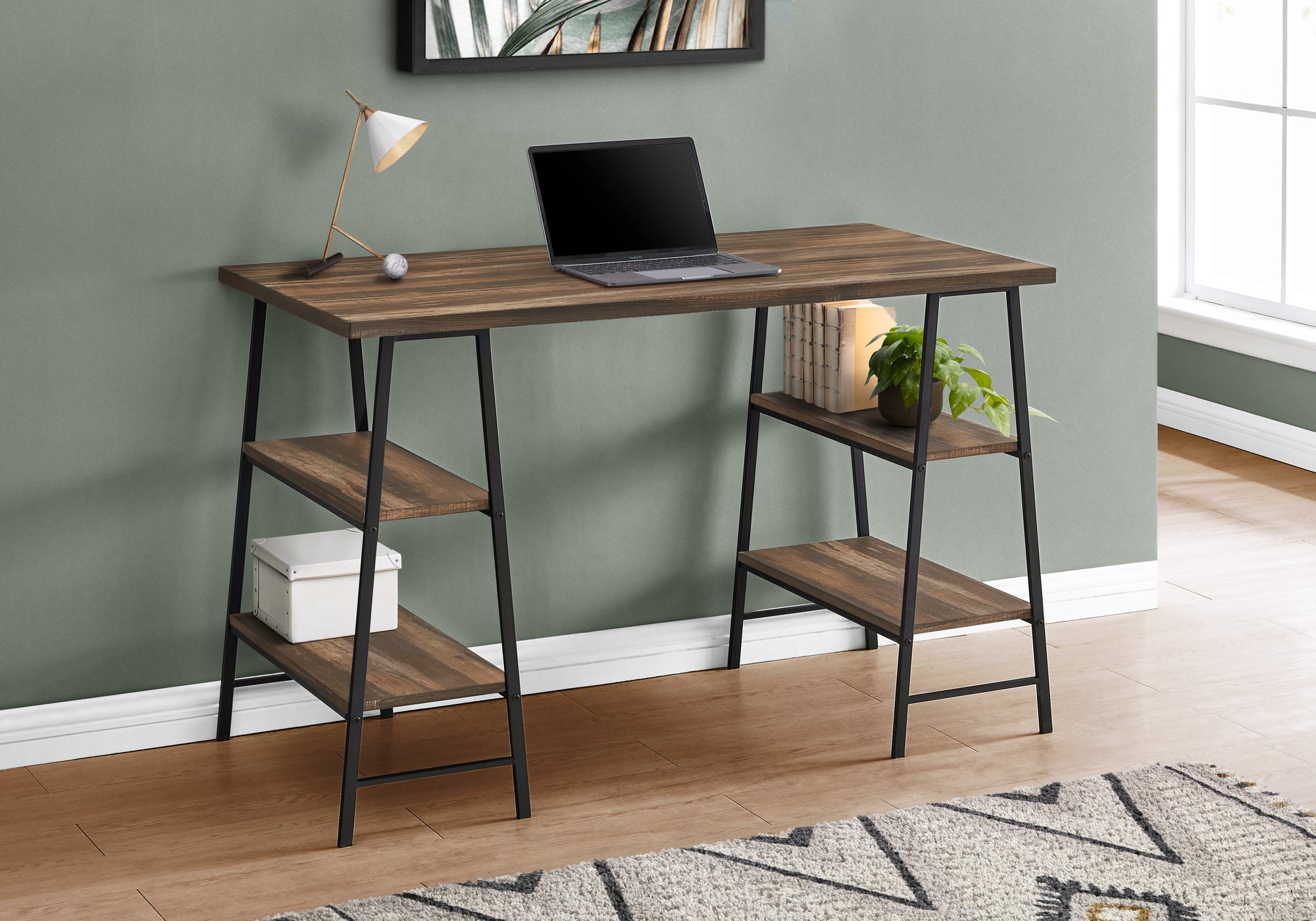 Yori - Computer Desk Home Office Laptop Storage Shelves 48"L Work Brown