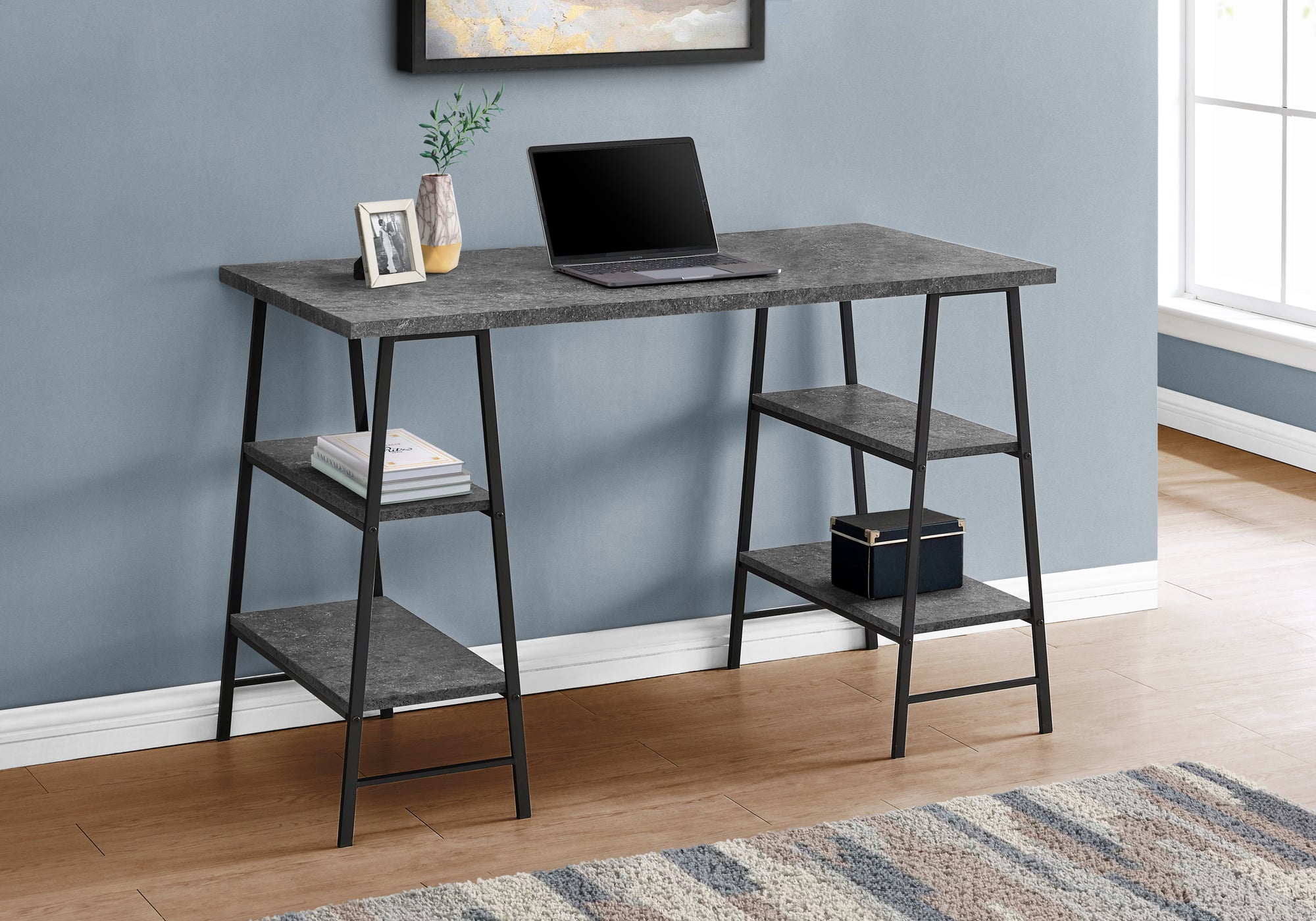 Yana - Computer Desk Home Office Laptop Storage Shelves 48"L Work Grey