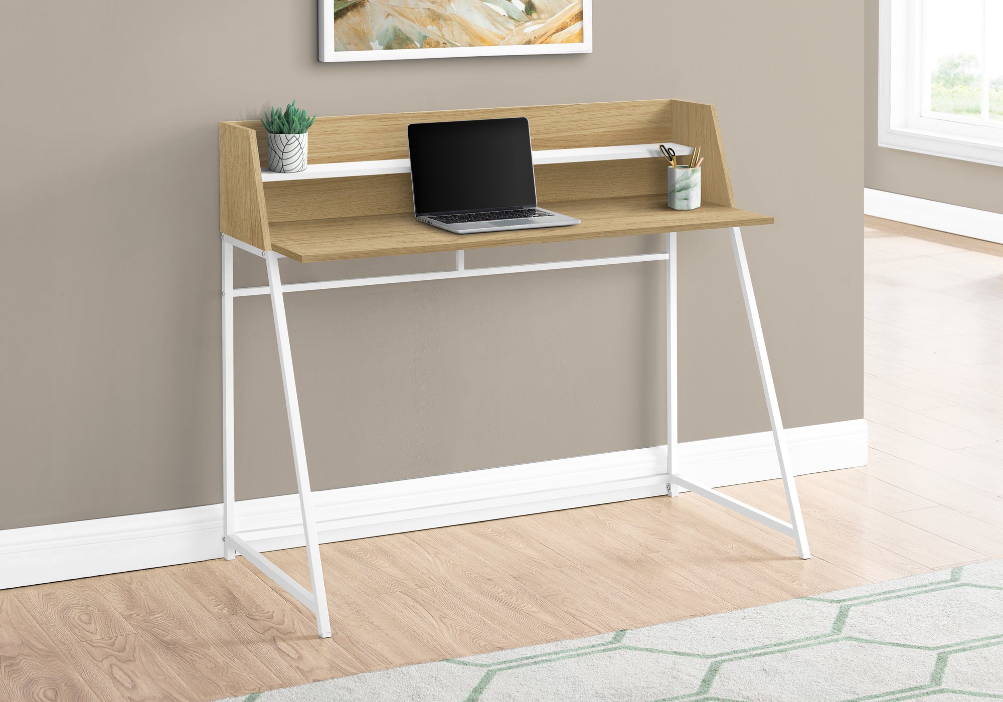 Marcos - Computer Desk Home Office Laptop Storage Shelves 48"L Work Natural