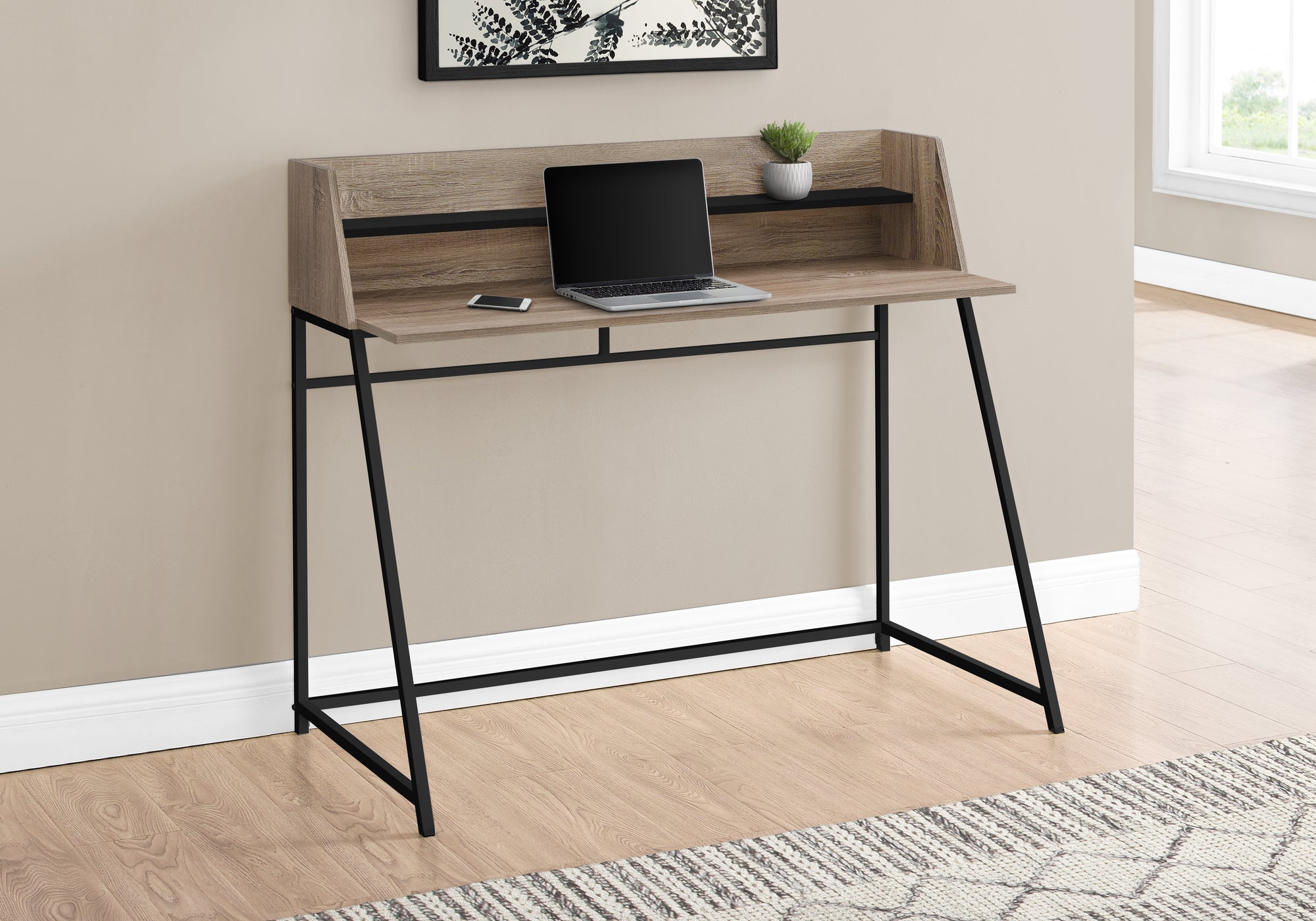 Abner - Computer Desk Home Office Laptop Storage Shelves 48"L Work Brown