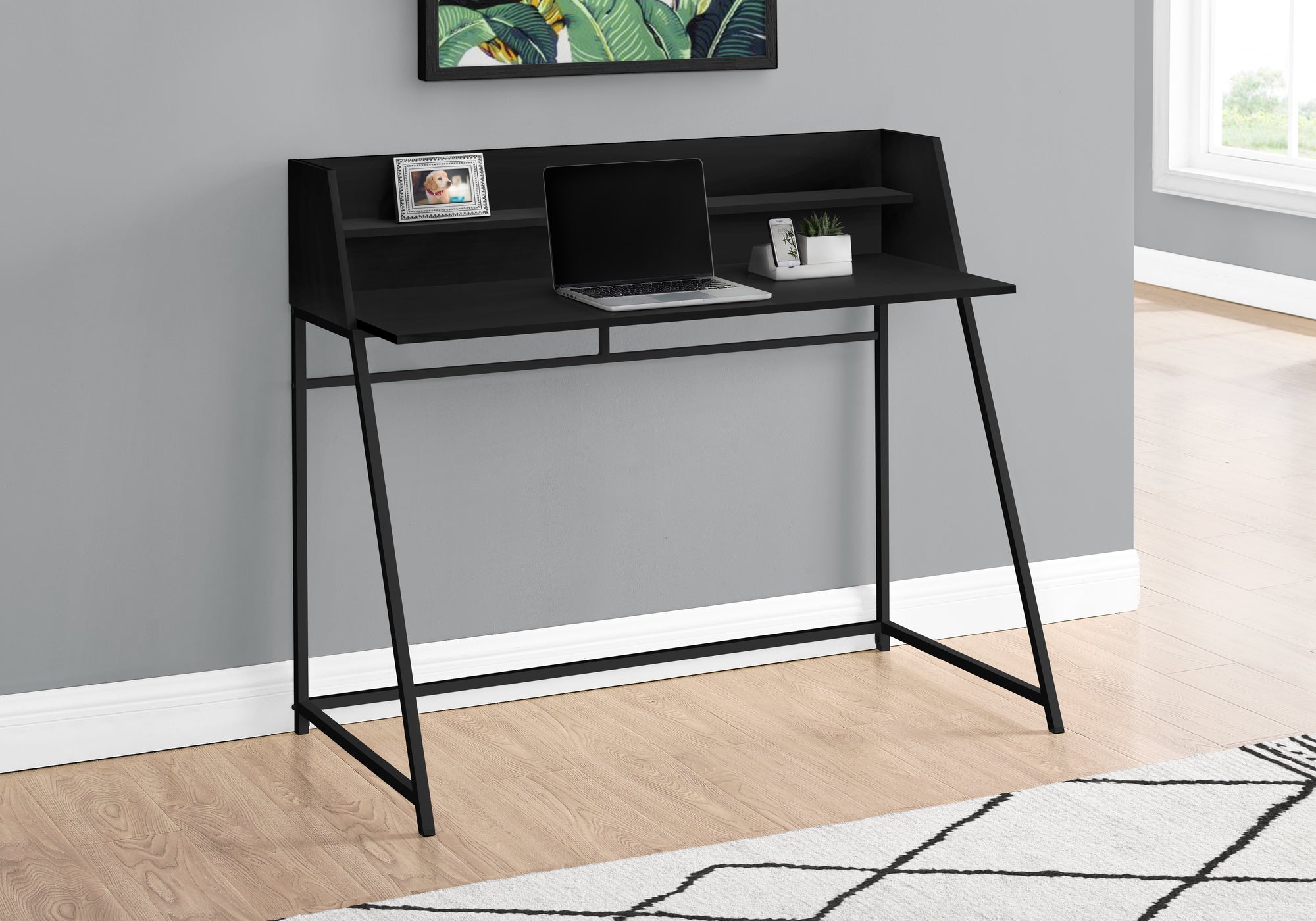 Dexter - Computer Desk Home Office Laptop Storage Shelves 48"L Work Black
