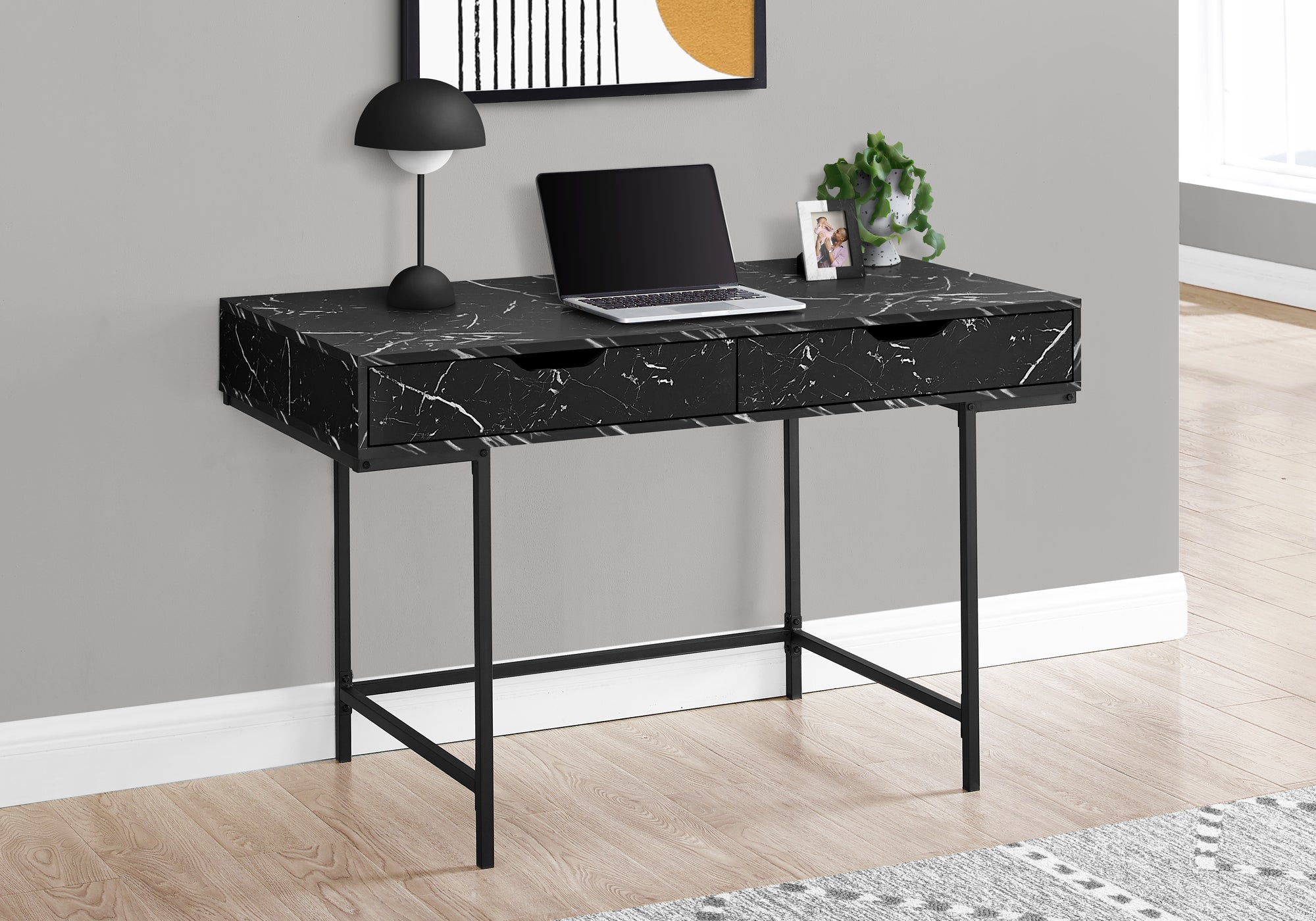 Saul - Computer Desk Home Office Laptop Storage Drawers 48"L Work Black