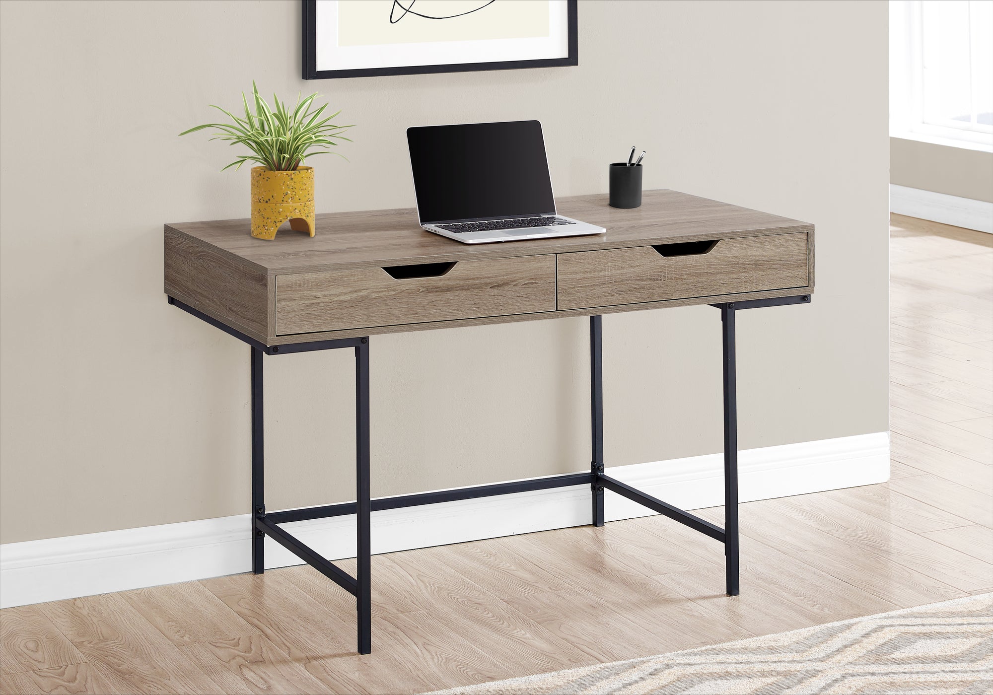 Basque - Computer Desk Home Office Laptop Storage Drawers 48"L Work Brown