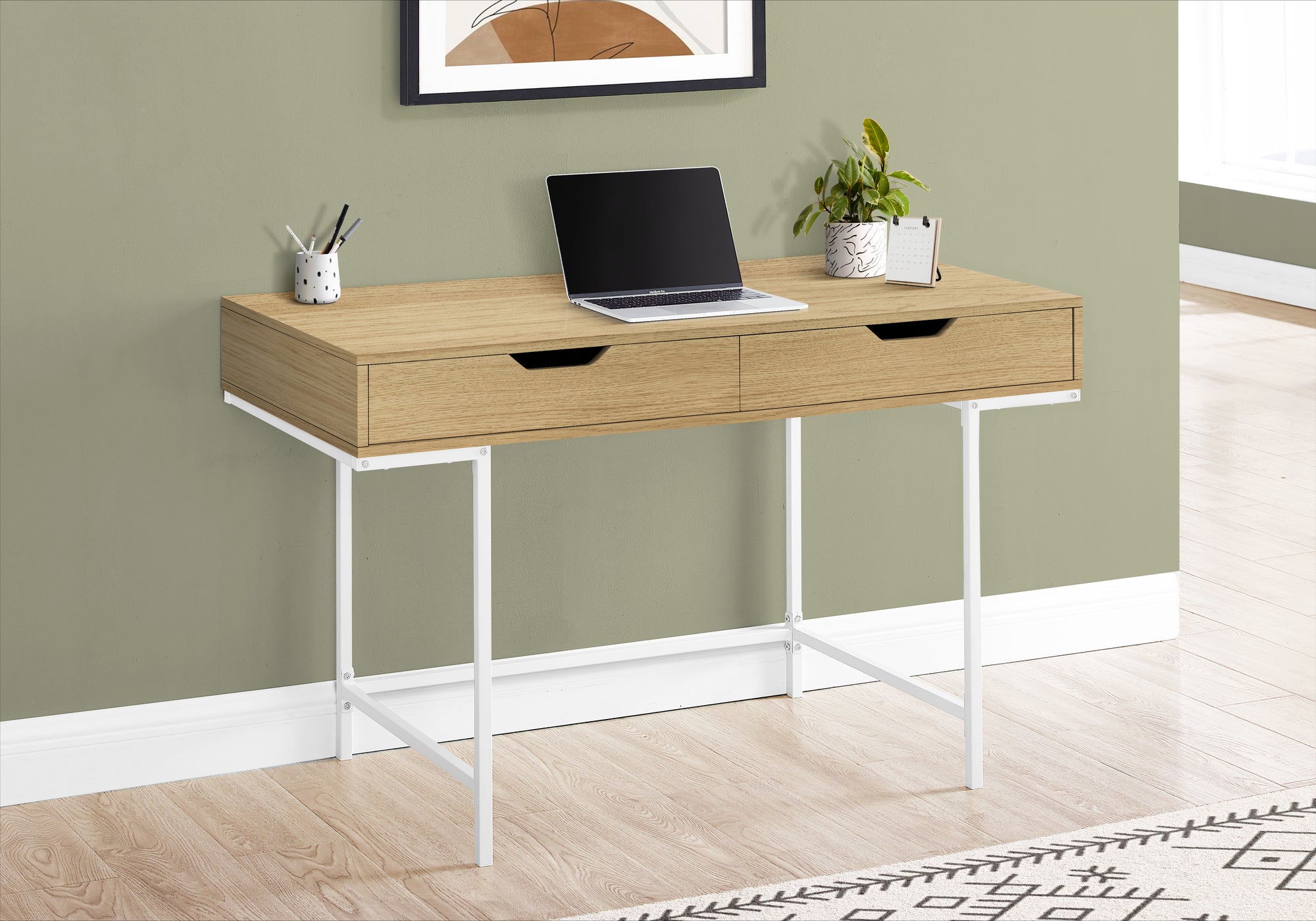 Sentir - Computer Desk Home Office Laptop Storage Drawers 48"L Work Natural