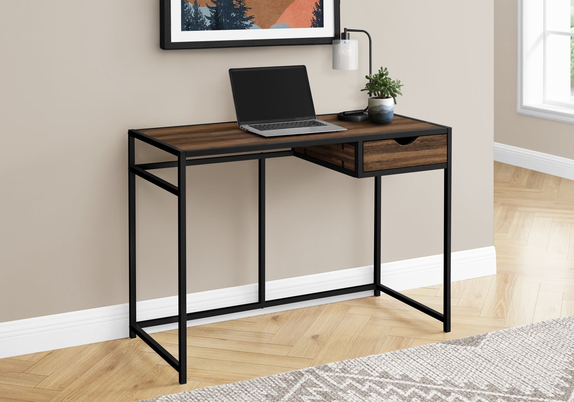 Landry - Computer Desk Home Office Laptop Storage Drawer 42"L Work Brown