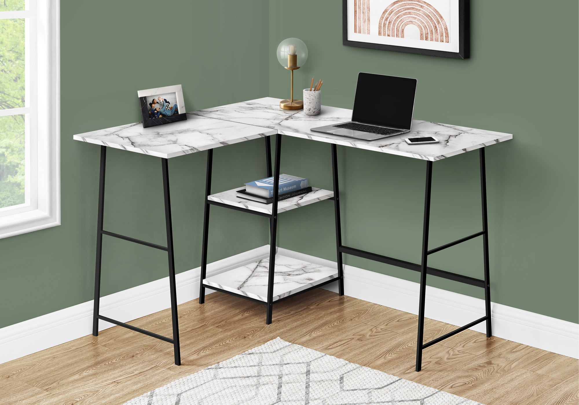 Hallie - Computer Desk Home Office Corner Storage Shelves 48"L L Shape