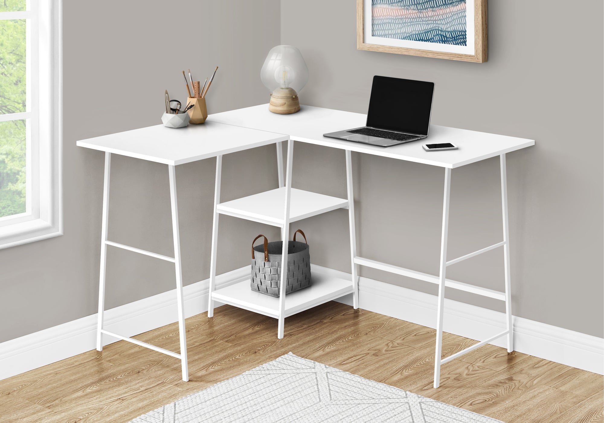Jamila - Computer Desk Home Office Corner Storage Shelves 48"L L Shape