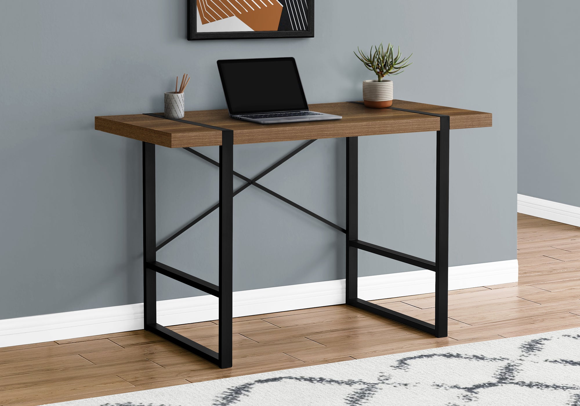 Dacian - Computer Desk Home Office Laptop 48"L Work Walnut Laminate Black
