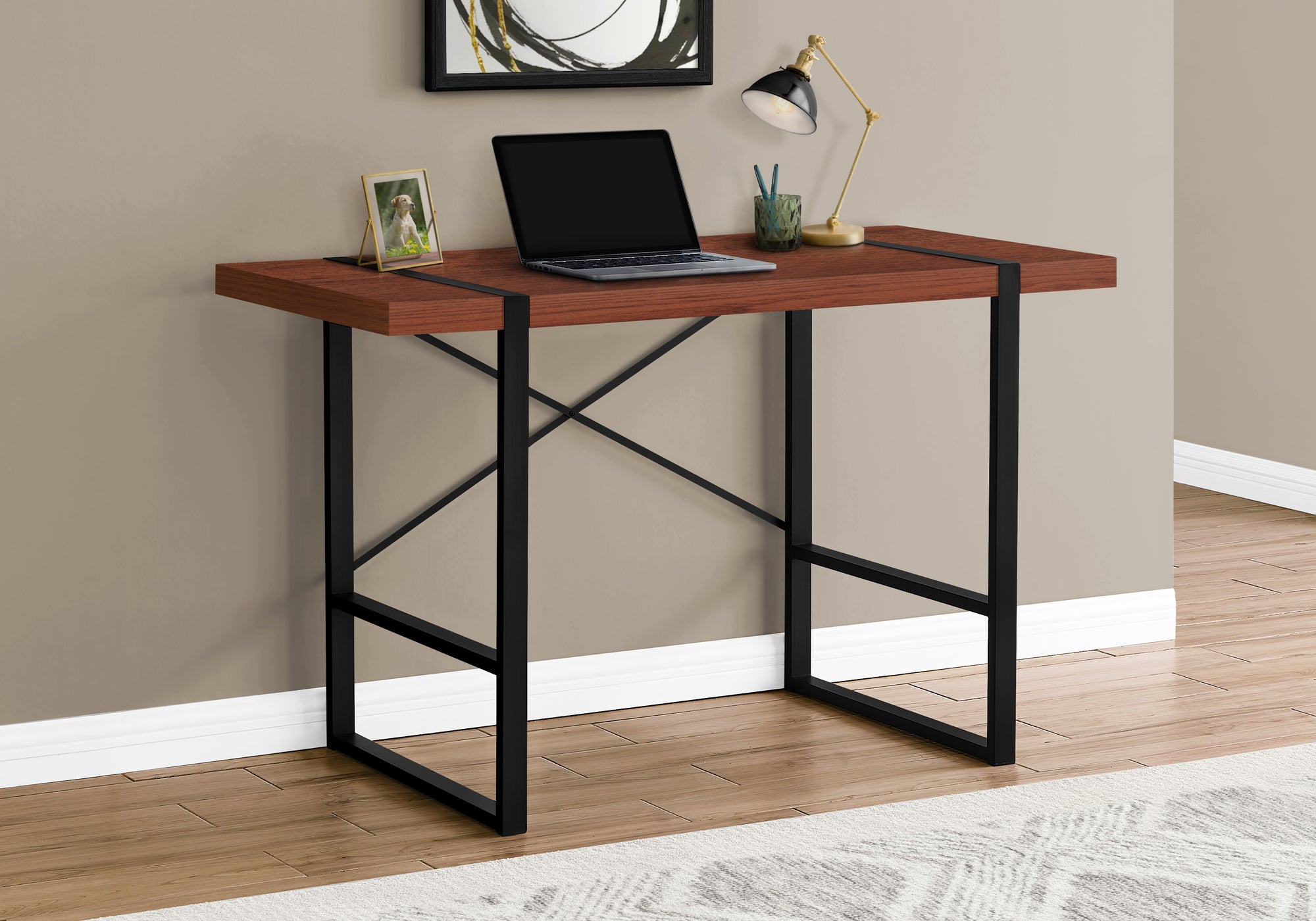 Fields - Computer Desk Home Office Laptop 48"L Work Brown Laminate Black