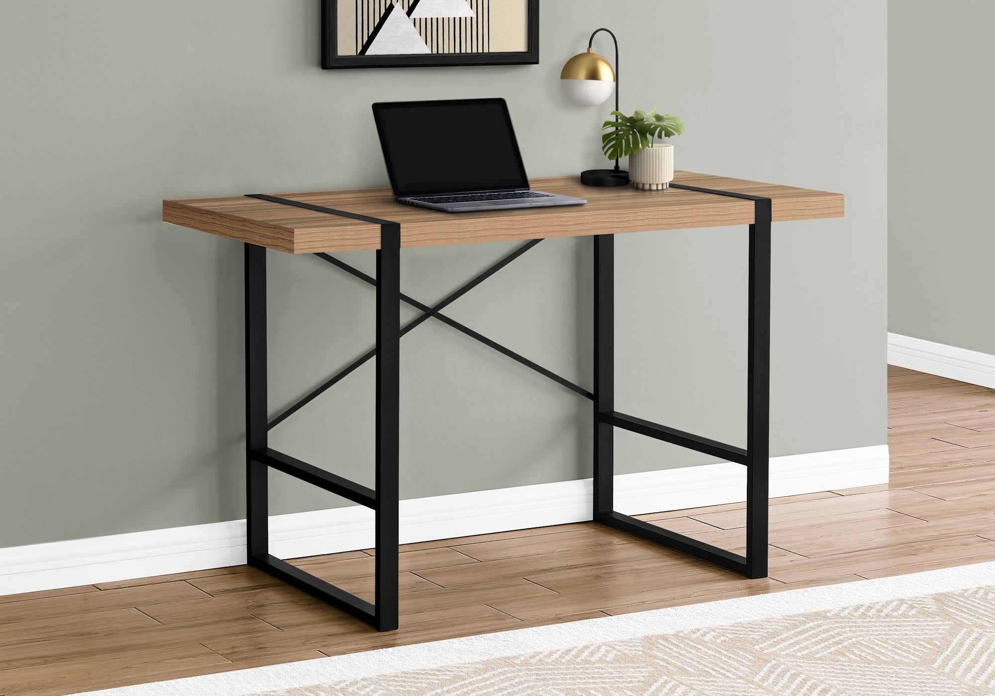 Gideon - Computer Desk Home Office Laptop 48"L Work Brown Laminate Black