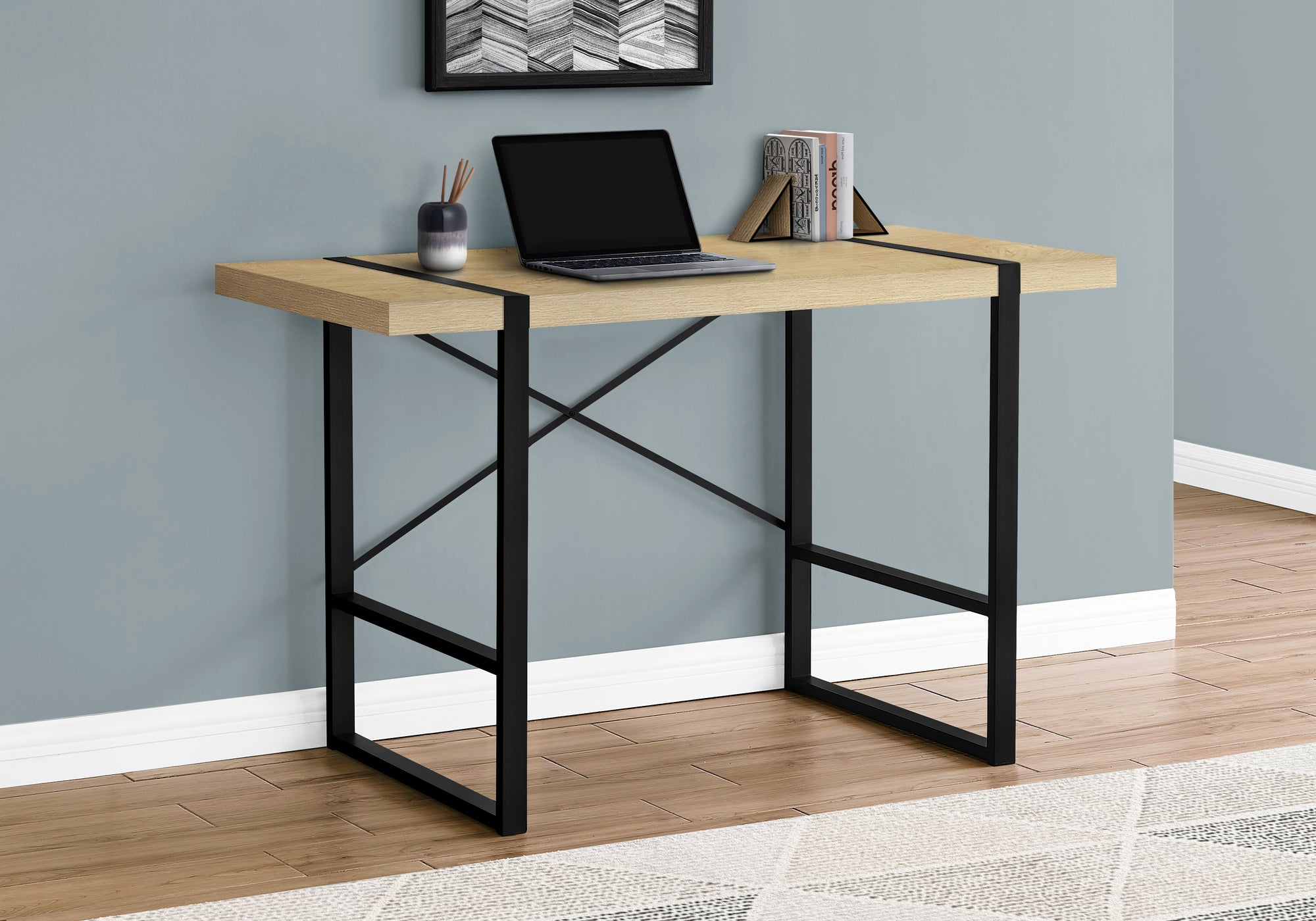 Rosa - Computer Desk Home Office Laptop 48"L Work Natural Laminate Black