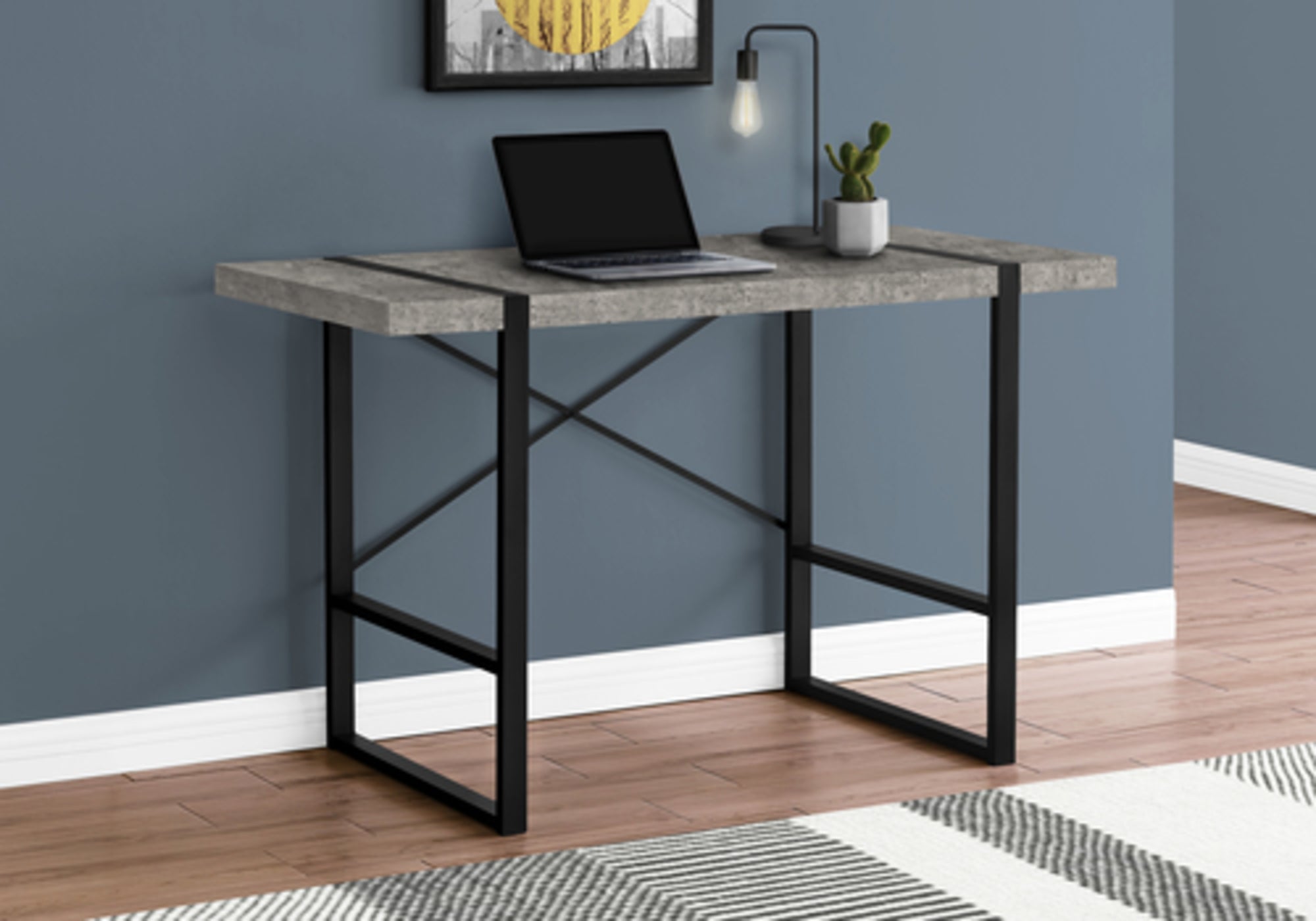 Beagan - Computer Desk Home Office Laptop 48"L Work Grey Laminate Black