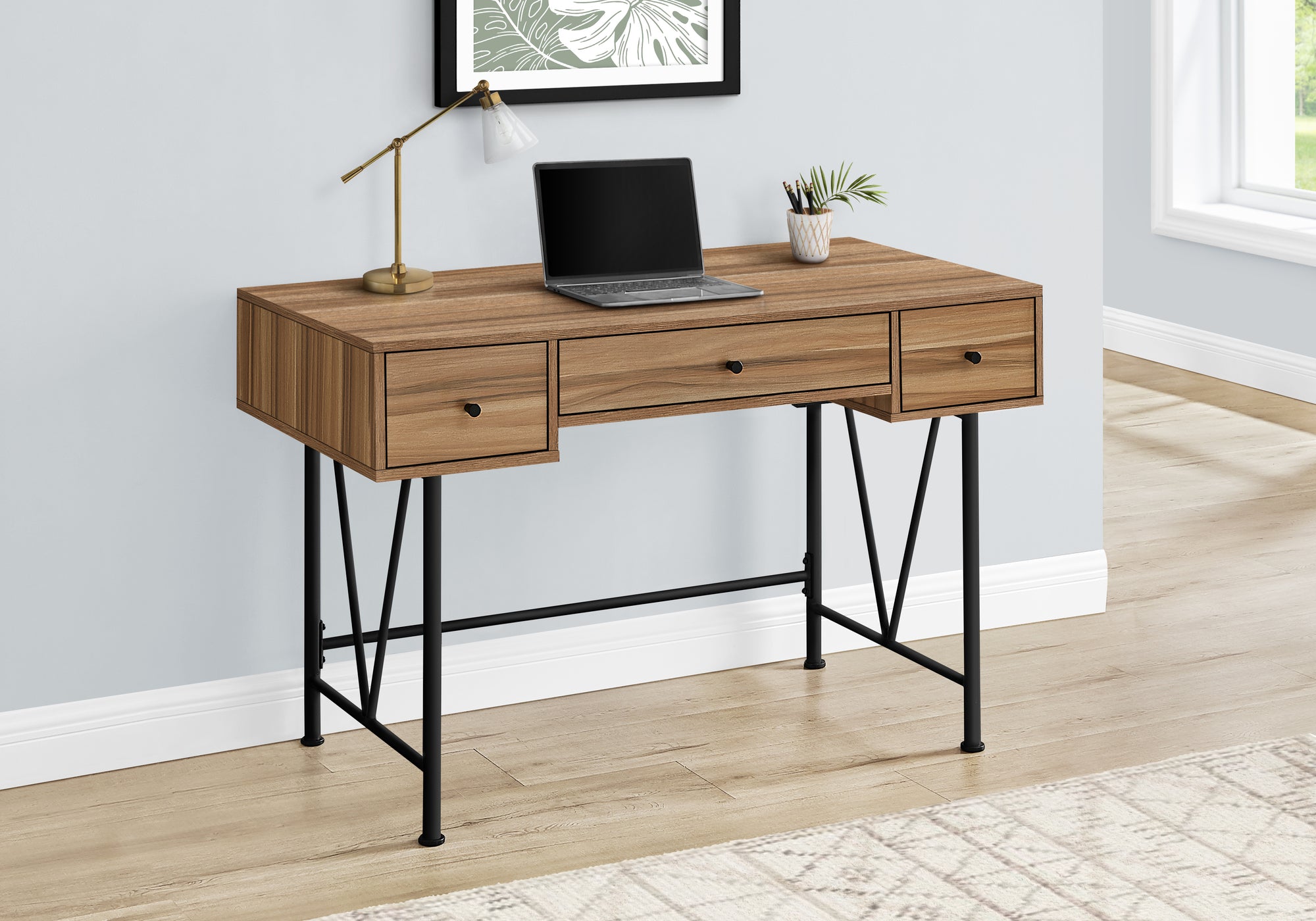 Finnick - Computer Desk Home Office Laptop Storage Drawers 48"L Work Brown