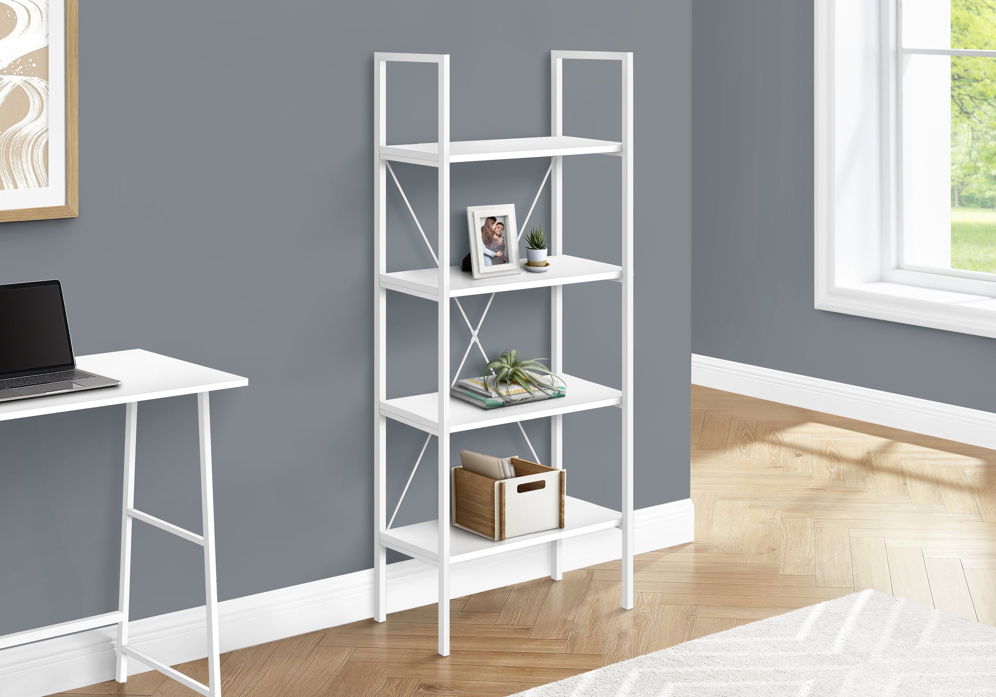 Sakina - Bookshelf Bookcase 4 Tier 48"H Office Bedroom White Laminate White