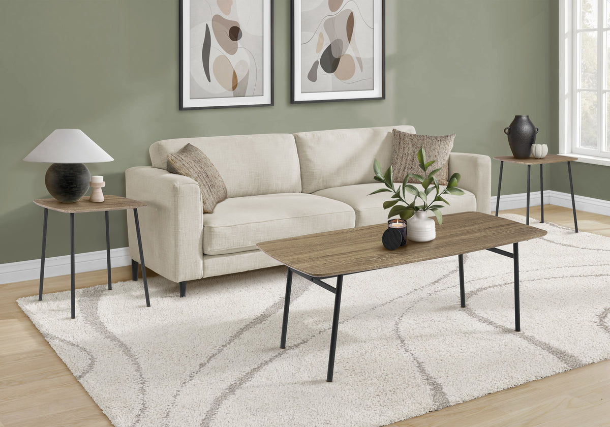 Table Set, 3pcs Set, Coffee, End, Living Room, Dark Taupe Laminate, Black Metal, Contemporary, Modern