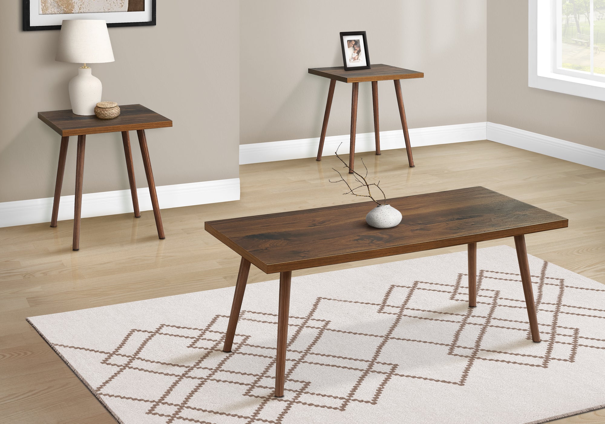 Heyna - Table Set 3pcs Set Accent Coffee End Living Room Dark