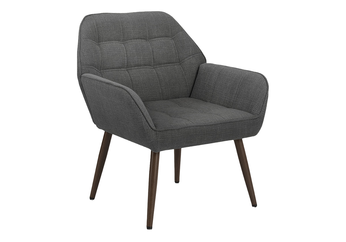 Accent Chair, 29"H, Upholstered, Living Room, Light Grey Fabric, Walnut Metal Legs, Contemporary, Modern