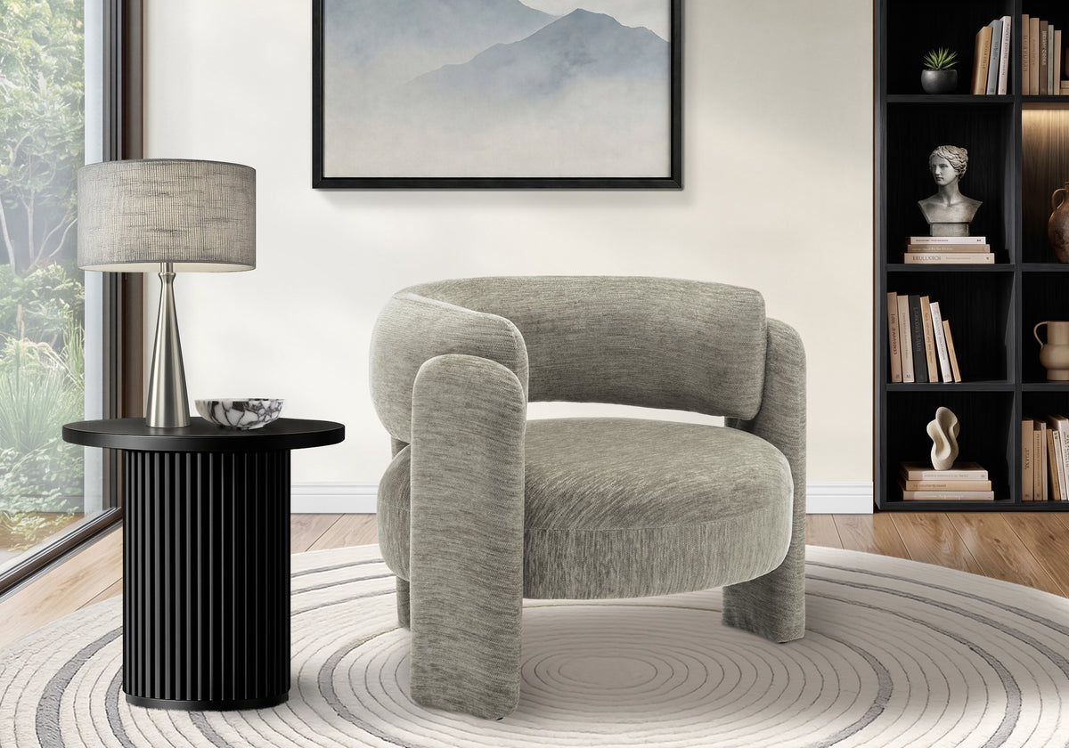 Curved Back Upholstered Accent Chair, 29"H, Light Grey Fabric
