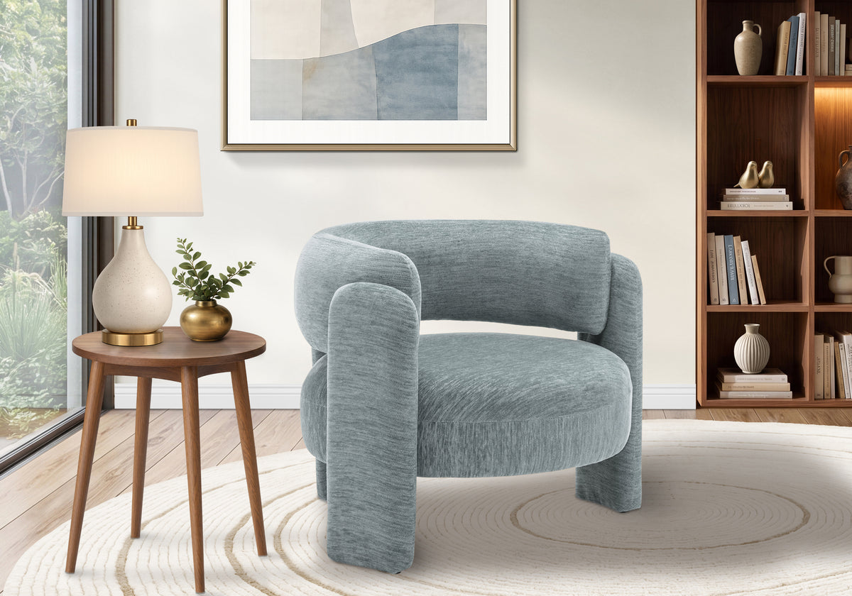 Curved Back Upholstered Accent Chair, 29"H, Light Blue Fabric