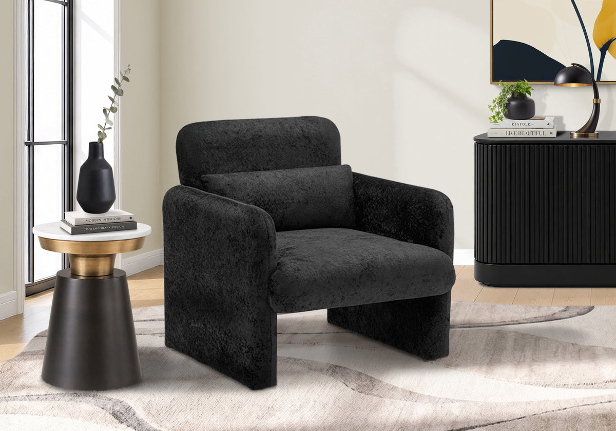 Rounded Arm Upholstered Accent Chair, 31"H, Black Fabric