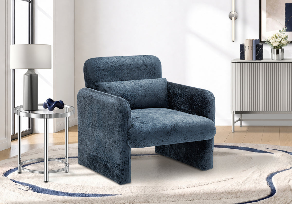 Rounded Arm Upholstered Accent Chair, 31"H, Blue Fabric
