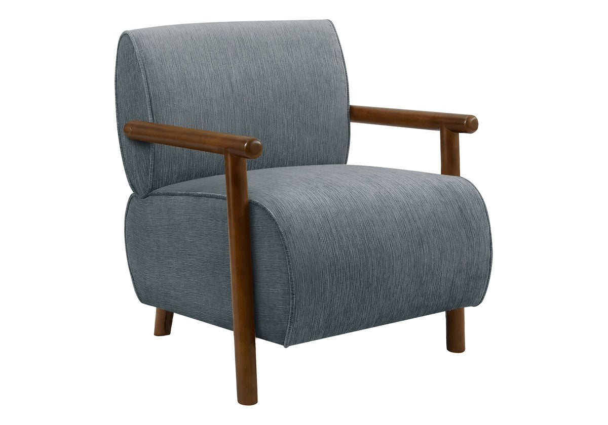 Accent Chair, 31"H, 26.5"W x 30.5"D, Upholstered, Living Room, Bedroom, Blue Fabric, Brown Walnut Solid Wood, Modern, Mid Century