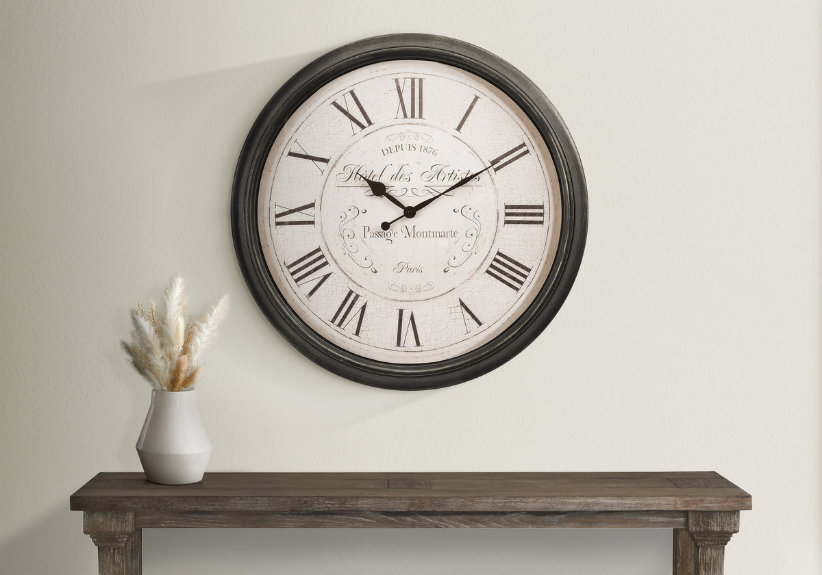 Yorick - Clocks 30" Round Large Oversized Wall Clock Brown Transitional