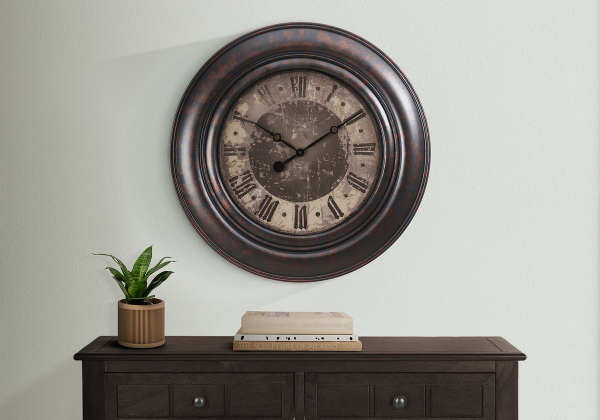 Honora - Clocks 30" Round Large Oversized Wall Clock Brown Transitional