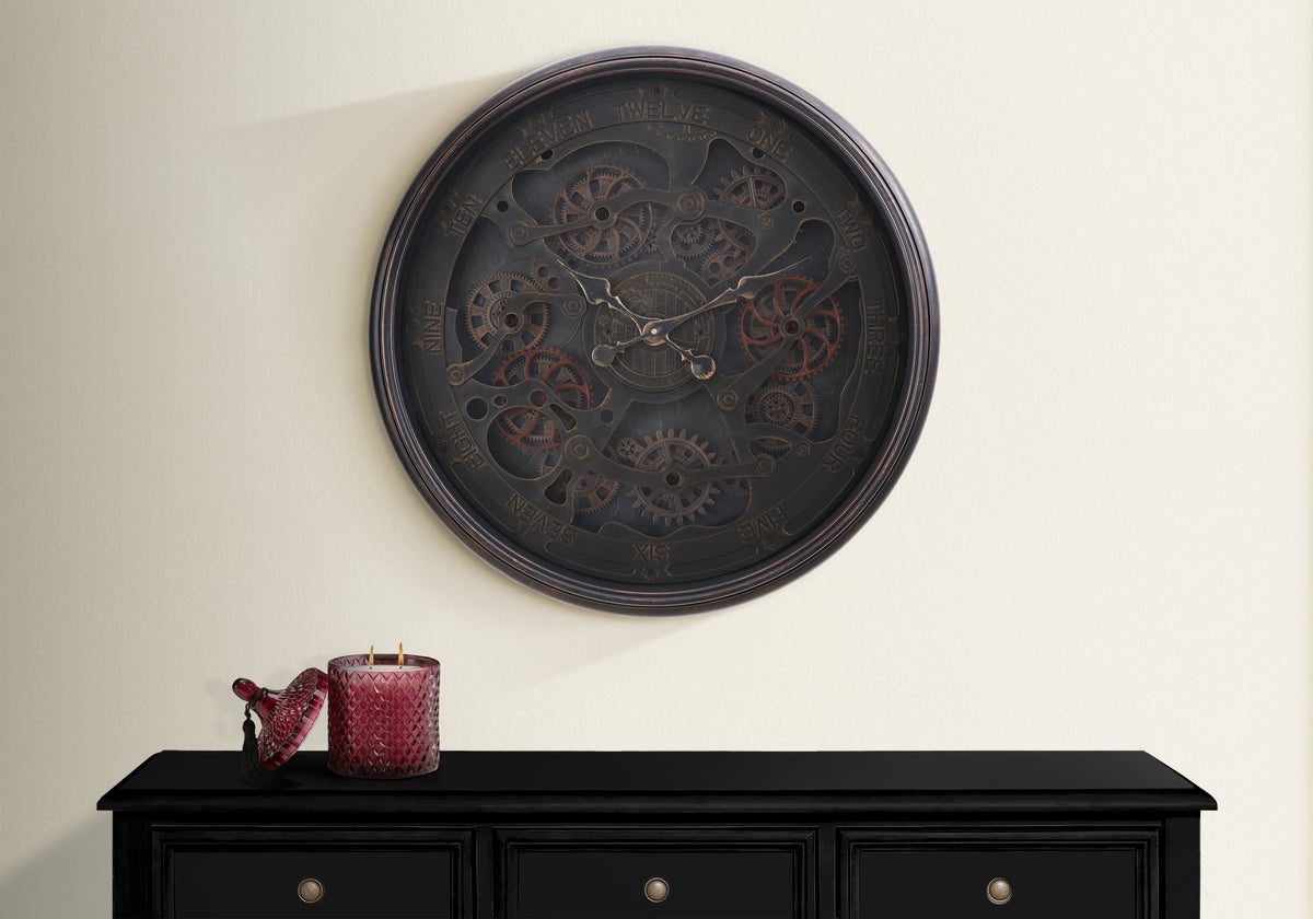 Bastian - Clocks 30" Round Gear Mechanism Large Oversized Wall Clock Black