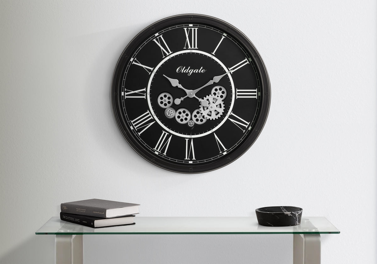 Dayana - Clocks 30" Round Gear Mechanism Large Oversized Wall Clock Black