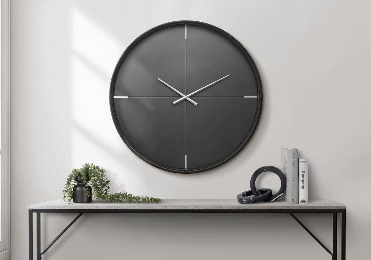 Agatis - Clocks 30" Round Large Oversized Wall Clock Black Contemporary Modern