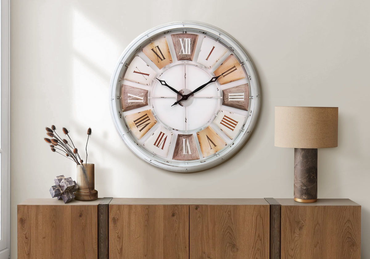 Reverie - Clocks 30" Round Large Oversized Wall Clock Antique White Natural
