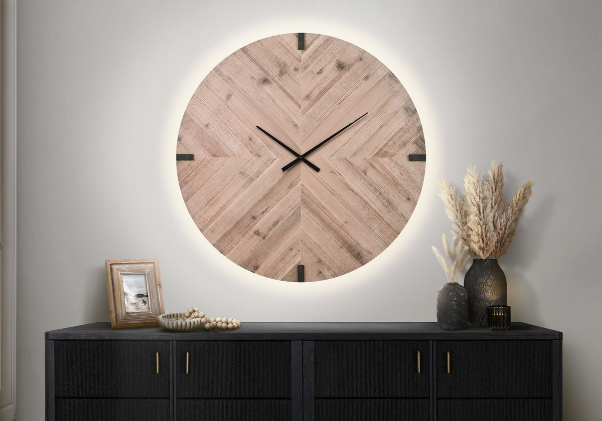 Casol - Clocks 30" Round Large Oversized Wall Clock Brown Contemporary Modern